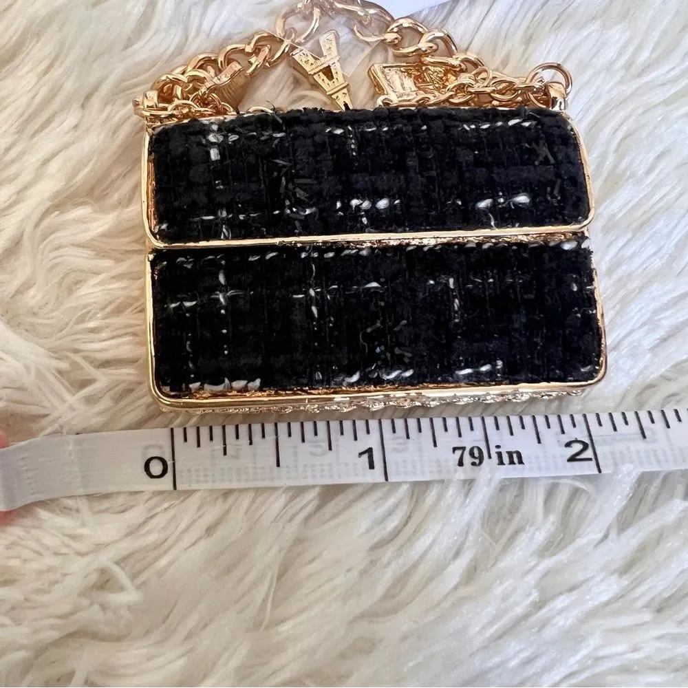 Elegant Black and Gold Plaid Bag Keychain Bag Charm NEW